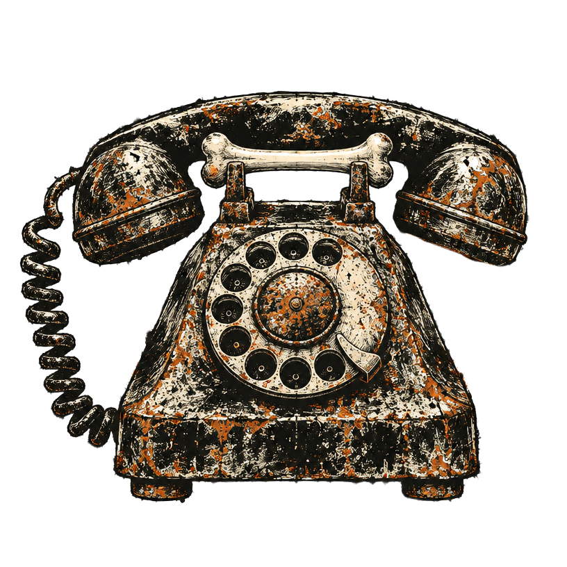 Rusted telephone with a bone handset