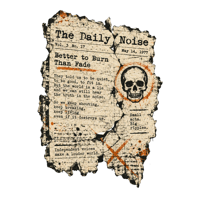 Torn newspaper page with a skull